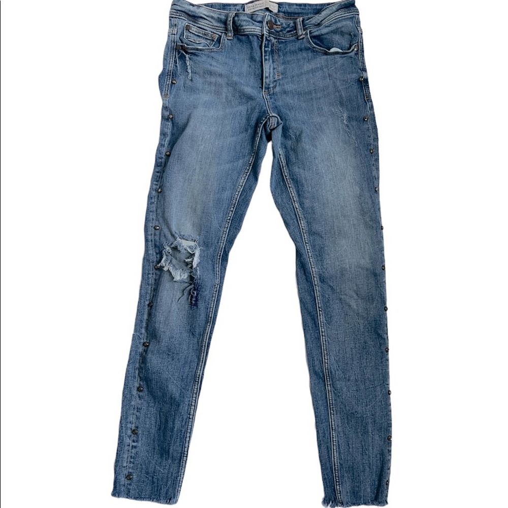 Zara | Basic Denim Jeans Boyfriend Cigarette Rhinestone Detailing